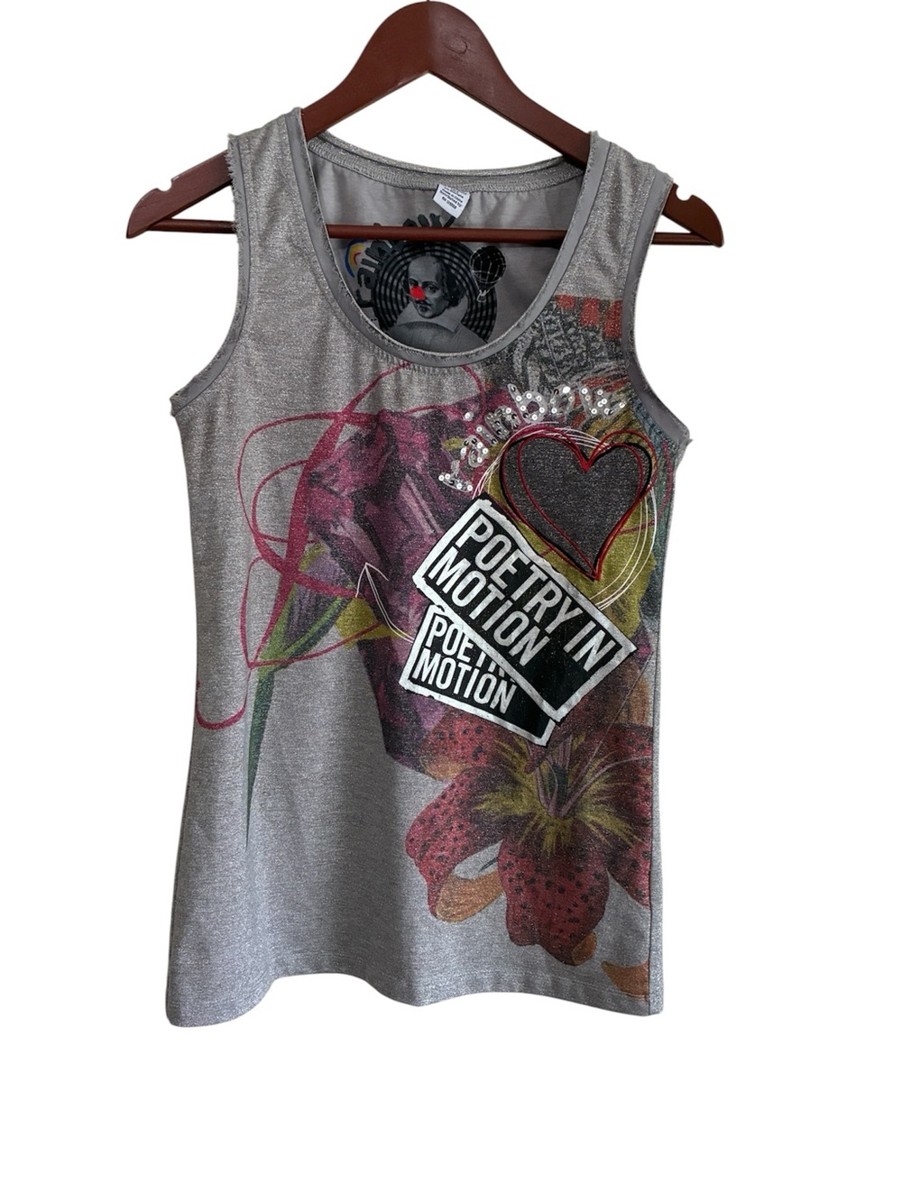 Desigual Women's Gray Graphic Poetry in Motion Tank Top Size Medium